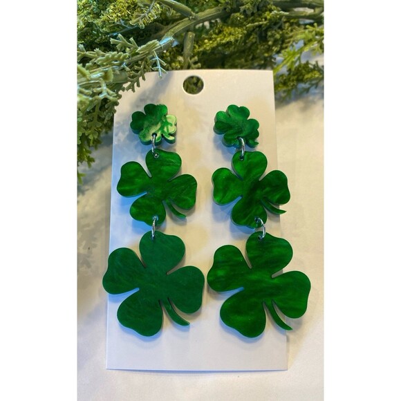 Jewelry - Shamrock Earrings Emerald Green Four Leaf Clover Lucky Irish St Patrick’s Day